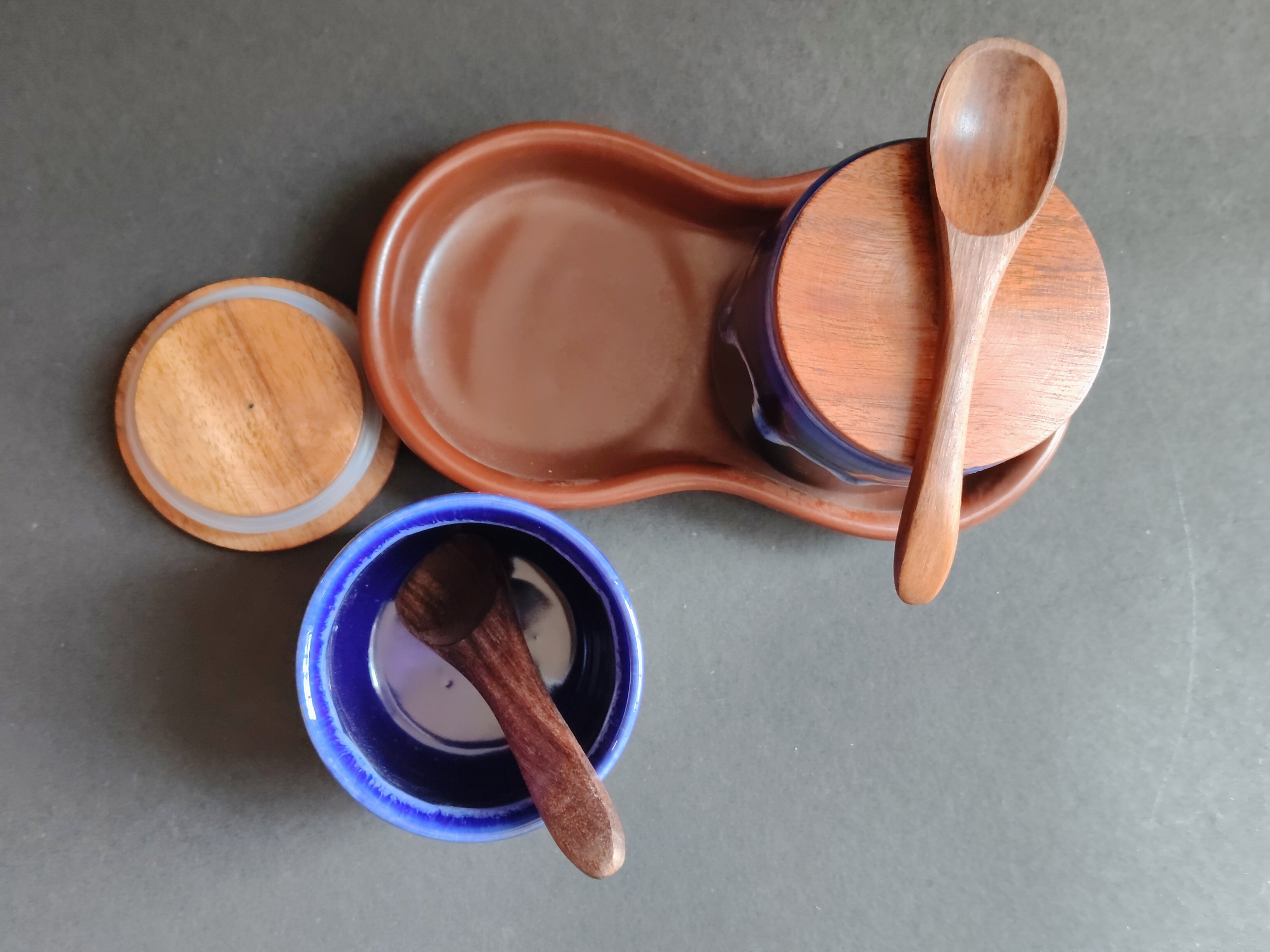 Pickle Holder|Mango wood with Enamel| Set of 2| Blue Black