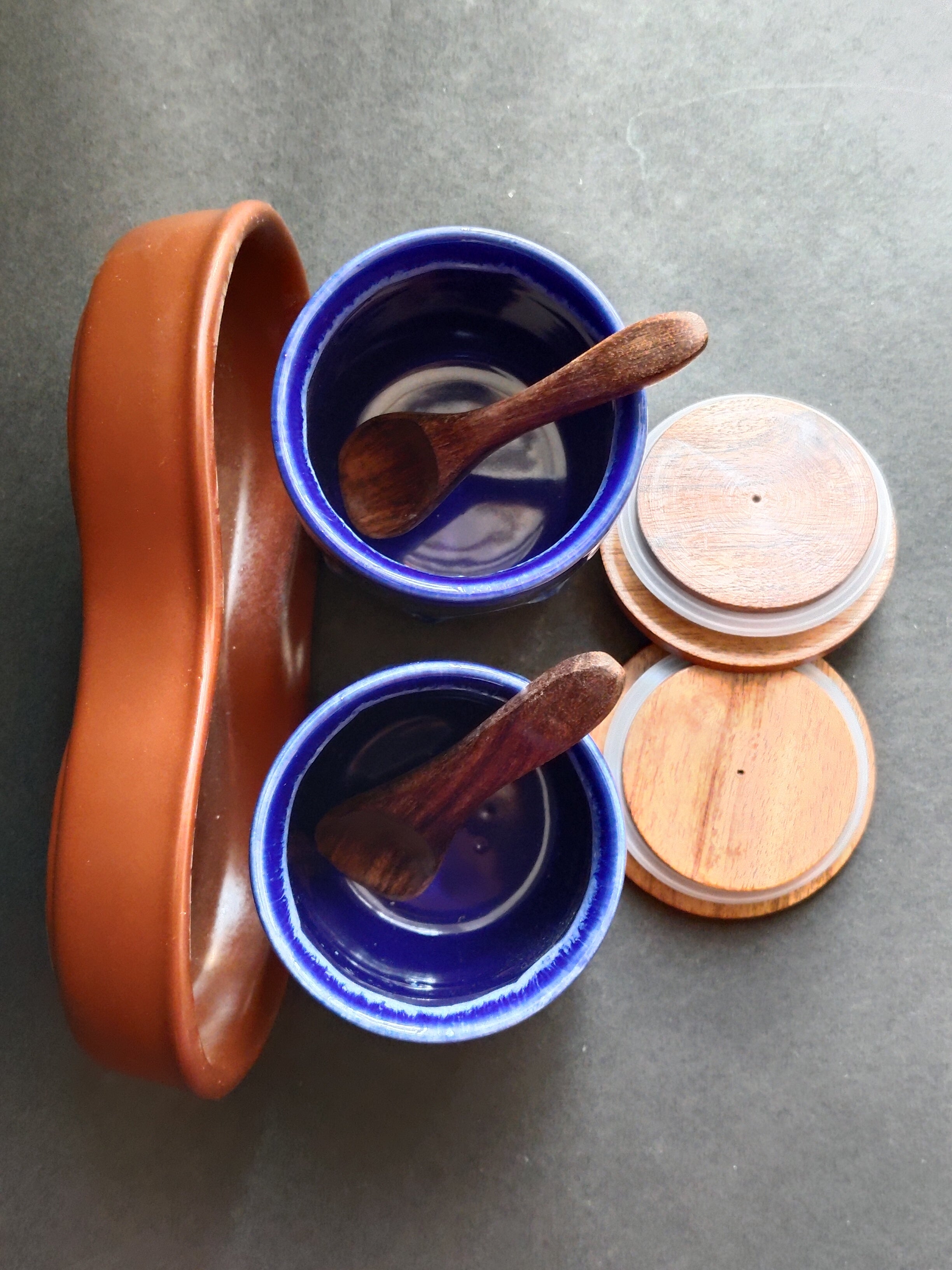 Pickle Holder|Mango wood with Enamel| Set of 2| Blue Black